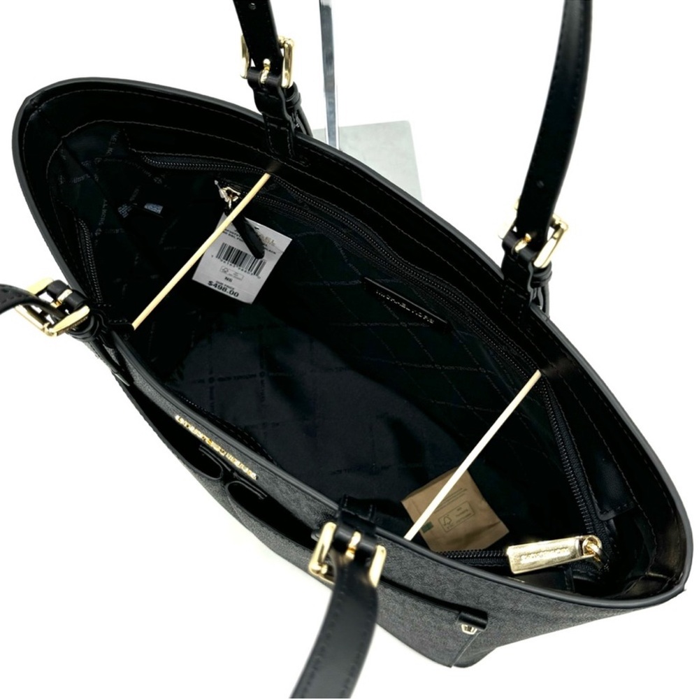 Michael Kors Jet Set Medium Pocket Tote Bag Black Signature - Picture 8 of 10